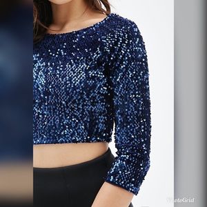 F21 Blue Sequin crop top ✨